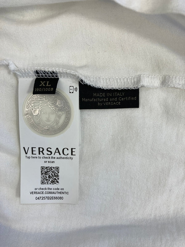 ヴェルサーチェ VERSACE ロゴプリント 半袖カットソー 白  XL Tシャツ ホワイト LLサイズ 101MT-3680