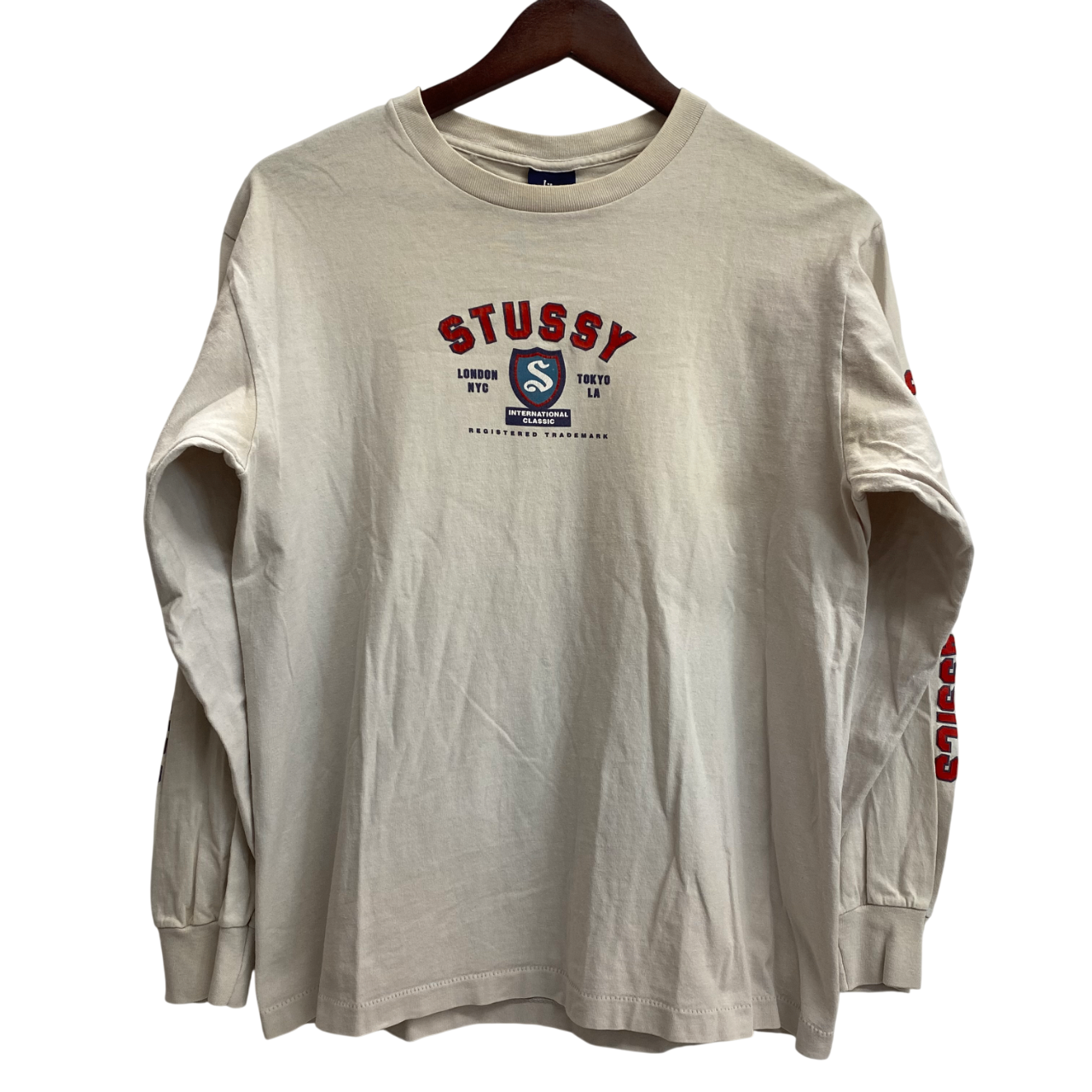 90's STUSSY 白タグネイビー 長袖Tシャツ ロンティー L USA製 曜日割引対象外】 ステューシー STUSSY 90's USA製 紺タグ アーム