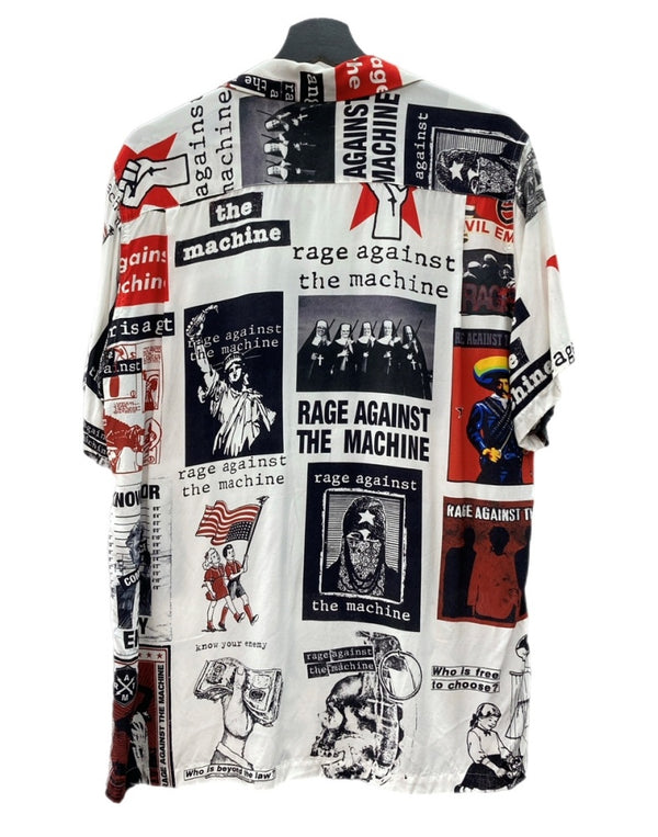 ワコマリア WACKO MARIA OPENCOLOR SHIRT オープンカラー シャツ RAGE AGAINST THE MACHINE ハワイアン アロハ 開襟 半袖 白 ホワイト 半袖シャツ 総柄 マルチカラー Mサイズ 104MT-2329