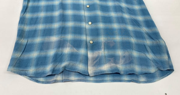 アベイシングエイプ A BATHING APE URSUS BAPE オンブレ チェック オープンカラー シャツ レーヨン 青 長袖シャツ チェック ブルー Lサイズ 104MT-2037