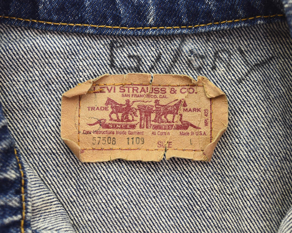 リーバイス Levi's 80s 57508-1109 ケミカルウォッシュ デニムジャケット Made in USA トラッカージャケット 80's USA製 ジャケット ブルー Lサイズ 103MT-3306