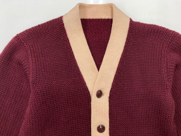 ヴィンテージ vintage 40s~ 40年代 レタードカーディガン ロングリブ ニット セーター えんじ 生成り カーディガン ライン ワインレッド 104MT-1904