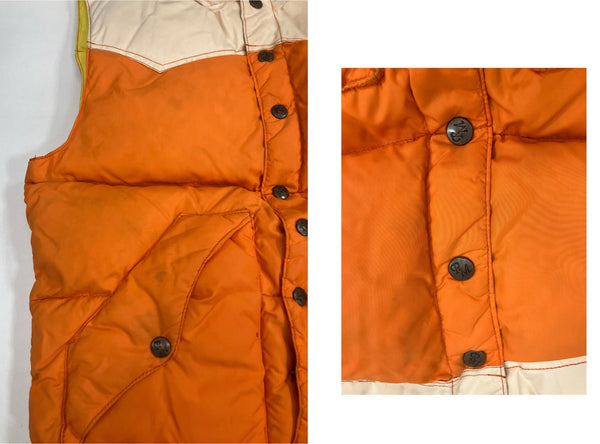 パウダーホーン マウンテニアリング POWDERHORN MOUNTAINEERING  70's~80’s 70~80年代 ハイネック ダウンベスト ウエスタンヨーク 2トーン 切替デザイン VINTAGE ヴィンテージ ベスト オレンジ Sサイズ 101MT-4623