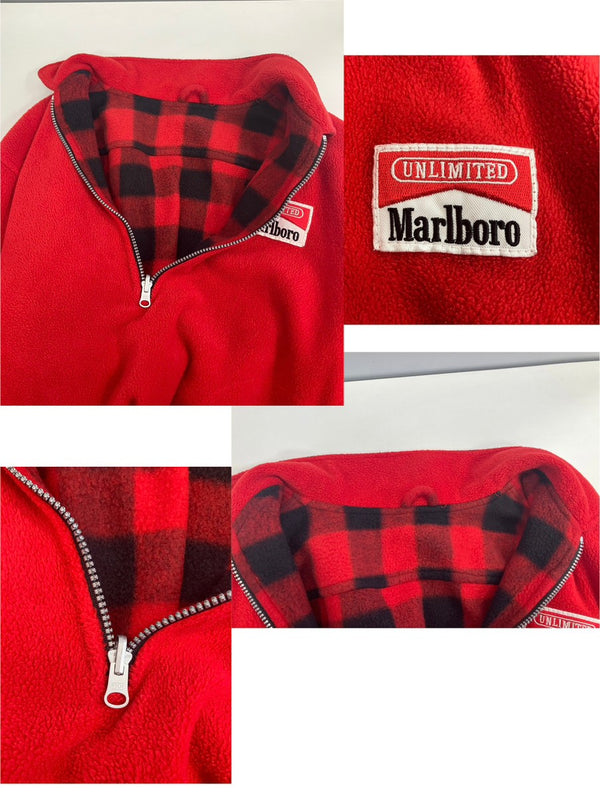 US US古着 90's 90s 90年代 marlboro reversible fleece マルボロ リバーシブル 両面 ハーフジップ フリース ロゴ チェック タバコ 企業 vintage ジャケット レッド Lサイズ 101MT-3628