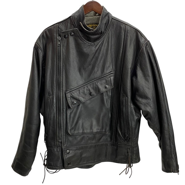 【曜日割引対象外】 バンソン VANSON スウェーデン軍 レザー モーターサイクル USA製 ジャケット ブラック 38サイズ 201MT-3881 VB