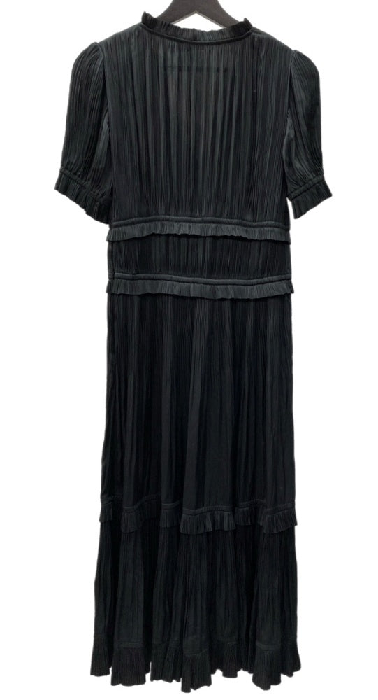 ラルフローレン RalphLauren ポロ POLO 現行タグ Jaclyn Plisse Satin Midi Dress プリーテッド サテン ミディドレス 半袖 プリーツ Pleats フリル BLACK 黒 211772824001 ワンピース ブラック SIZE2 104LT-189