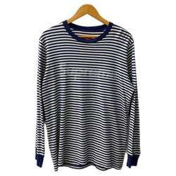 シュプリーム SUPREME 15aw Supreme Striped Logo L/S Top ロンT ネイビー Mサイズ 201MT-4329