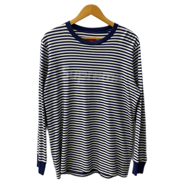 シュプリーム SUPREME 15aw Supreme Striped Logo L/S Top ロンT ネイビー Mサイズ 201MT-4329
