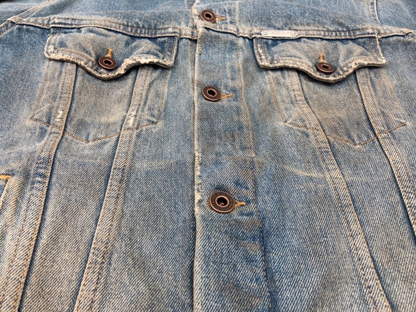 オフホワイト OFF-WHITE 18AW グラディエント アロー デニム Gジャン シルバープレート バックプリント ダメージ加工 ヴィンテージ加工 イタリア製 BLUE 青 OMYE005F18166005 ジャケット ロゴ ブルー Lサイズ 104MT-1837