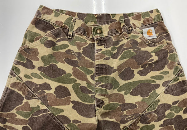 カーハート Carhartt 80s 80年代 ダブルニー ダック ワークパンツ カモ柄 USA製 フェード  カモフラージュ・迷彩 ボトムスその他 カーキ 34×32 104MB-359