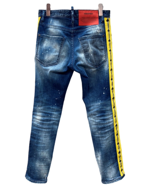 ディースクエアード DSQUARED2 SKATER JEAN スケーター  ジーンズ デニム Gパン スキニー ボタンフライ 加工 パンツ インディゴ 青 ロゴ S74LB0845 デニム ブルー サイズ 42 104MB-315