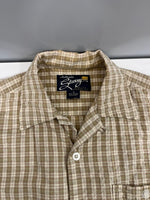 ステューシー STUSSY 90s OLD STUSSY オールドステューシー 王冠 クラウン オープンカラー コットン チェックシャツ クリーム系  ロゴ刺繍 半袖シャツ ベージュ Sサイズ 101MT-4524