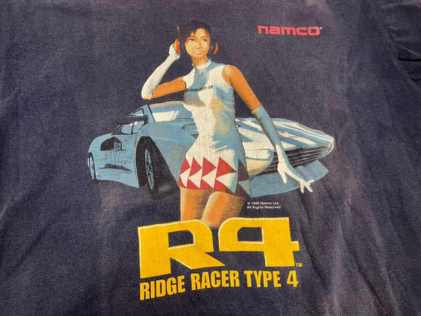 ヴィンテージ vintage 90's Hanes namco PlayStation レースゲーム RIDGE RACER TYPE 4 1998 ナムコ リッジレーサー GAME PROMO  XL Tシャツ ネイビー LLサイズ 101MT-3511