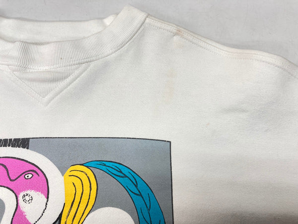 ヴィンテージ vintage ピカソ 花と女性 Pablo Picasso Woman with a flower アート 前V はめ込みV ガゼット US古着 白 サイズ不明 スウェット プリント ホワイト 104MT-1059