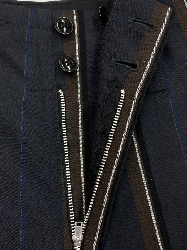 ヨウジヤマモト Yohji Yamamoto POUR HOMME SLACKS PANTS スラックス パンツ テーパード トラウザーズ ジップフライ 紺 ストライプ HB-P14-123 スラックス ネイビー サイズ 3 104MB-258