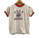 チャンピオン Champion 70's 70年代 バータグ USCA UNITED STATES CHEERLEADERS 染み込み プリント vintage ヴィンテージ made in USA アメリカ製 リンガーＴ Tシャツ ベージュ Mサイズ 101MT-4038
