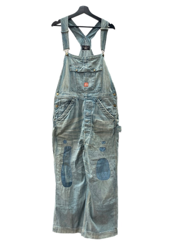 ダブルアールエル RRL OVERALLS オーバーオール オールインワン つなぎ リペア加工 パッチワーク USA製 Ralph Lauren 青 ロゴ つなぎ・オーバーオール ブルー サイズ 4 104MB-186