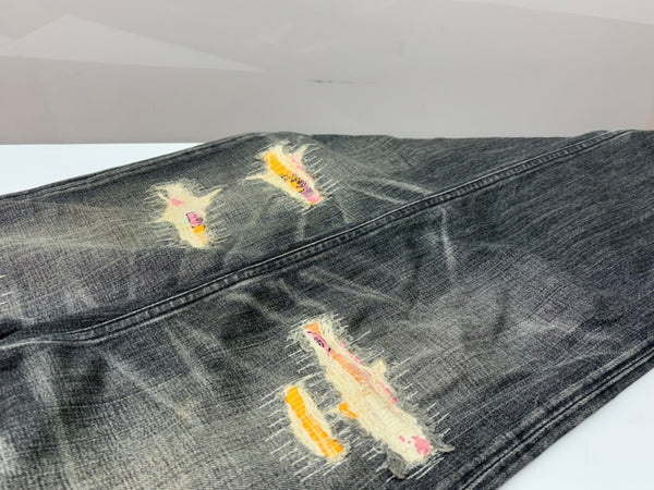 ステューシー STUSSY × LEVI'S リーバイス SS502 ダメージ加工 リペア加工 デニム ジーンズ 黒 ロゴ デニム ブラック 30 104MB-337