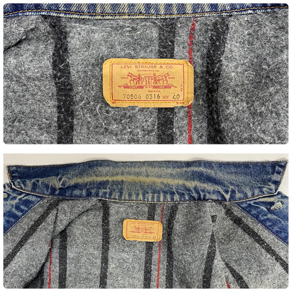 【曜日割引対象外】 リーバイス Levi's 90's 70506-0316 USA製 裏地ブランケット デニム ジャケット ブルー 40サイズ 201MT-4736 VB
