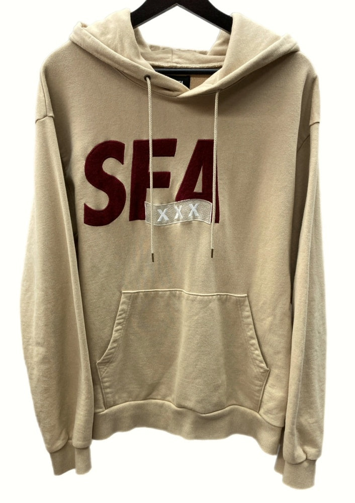 ウィンダンシー WIND AND SEA × GOD SELECTION XXX ゴッドセレクショントリプルエックス プルオーバー パーカー  HOODIE フーディ 刺繍 茶色 BEIGE WDS-XXX-21A-02 パーカ ロゴ ベージュ Lサイズ 104MT-734 |  古着通販のドンドンサガール