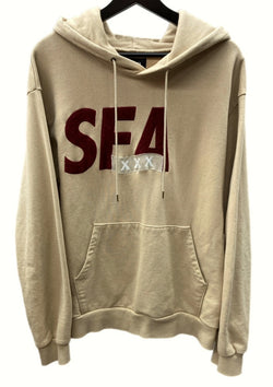 ウィンダンシー WIND AND SEA × GOD SELECTION XXX ゴッドセレクショントリプルエックス プルオーバー パーカー HOODIE フーディ 刺繍 茶色 BEIGE WDS-XXX-21A-02 パーカ ロゴ ベージュ Lサイズ 104MT-734