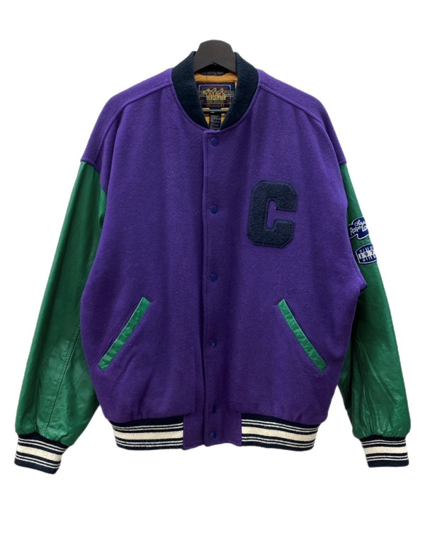 チャップス CHAPS 80s 90s VARSITY JACKET バーシティ ジャケット スタジャン ボタン ワッペン Ralph Lauren アウター 紫 緑 ジャケット ロゴ パープル Mサイズ 104MT-2202