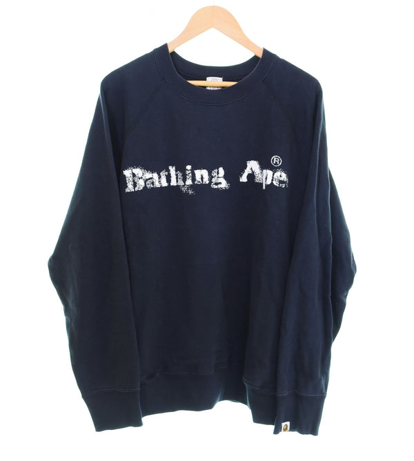 ア ベイシング エイプ A BATHING APE 00's FADE LOGO POCKET SWEAT ポケット 付き ラグラン スリーブ スウェット  スウェット ブラック Lサイズ 103MT-2989