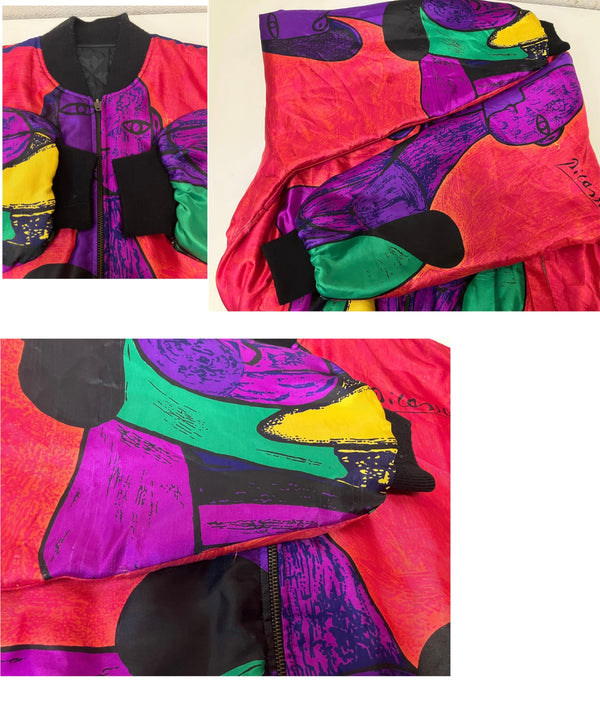 US US古着 90’s 90年代 Picaso ピカソ ナイロンジャケット リバーシブル ブルゾン アート VINTAGE ヴィンテージ - ジャケット マルチカラー 101MT-4682