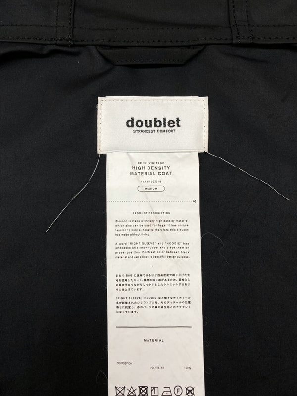 ダブレット doublet 17AW HIGH DENSITY MATERIAL COAT ハイ デンシティー マテリアル コート フード ジャケット アウター 黒 17AW10CO18 ジャケット ロゴ ブラック Mサイズ 104MT-1132