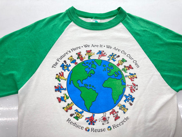 バンドTシャツ BAND-T 90's Grateful Dead グレイトフル・デッド デッドベア USA製 AUGUSTA ラグラン 七分袖 白 緑 Tシャツ プリント ホワイト Sサイズ 104MT-361