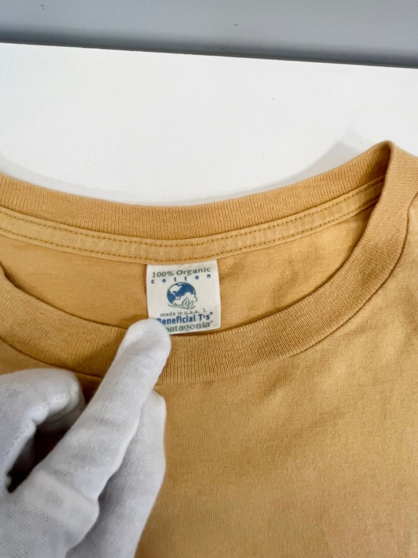 パタゴニア PATAGONIA 90s Vintage ヴィンテージ Beneficial T's  USA製 オーバルロゴ プリントTシャツ Tシャツ オレンジ Lサイズ 101MT-4734