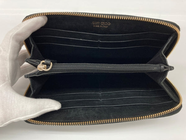 ジミーチュウ JIMMY CHOO 長財布 ラウンドファスナー 星座 スタッズ チャーム 刻印 LEATHER レザー イタリア製 BLACK 黒 財布・ケース レディース財布 総柄 ブラック 104W-24