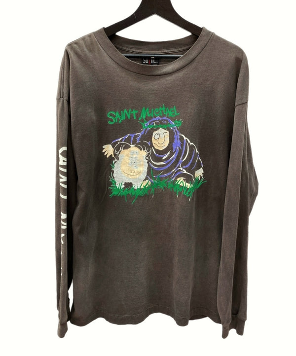 セントマイケル SAINT MICHAEL 21AW L/S TEE_SHEEP GORILLA シープ ゴリラ ロンT ダメージ加工 薄手 長袖 茶 SM-A21-0000-016 ロンT プリント ブラウン XLサイズ 104MT-1008