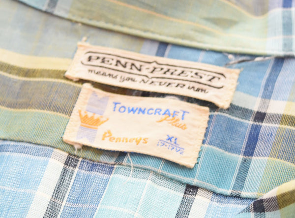 ヴィンテージ Vintage 70s 70's 70年代 TOWN CRAFT タウンクラフト チェック柄オープンカラーシャツ 長袖シャツ マルチカラー LLサイズ 103MT-2135
