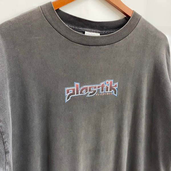 【曜日割引対象外】 ヴィンテージ vintage 90's プラスティック PLASTIK クレイジーカット TULTEX アニメ Tシャツ ブラック XLサイズ 201MT-4594 VB