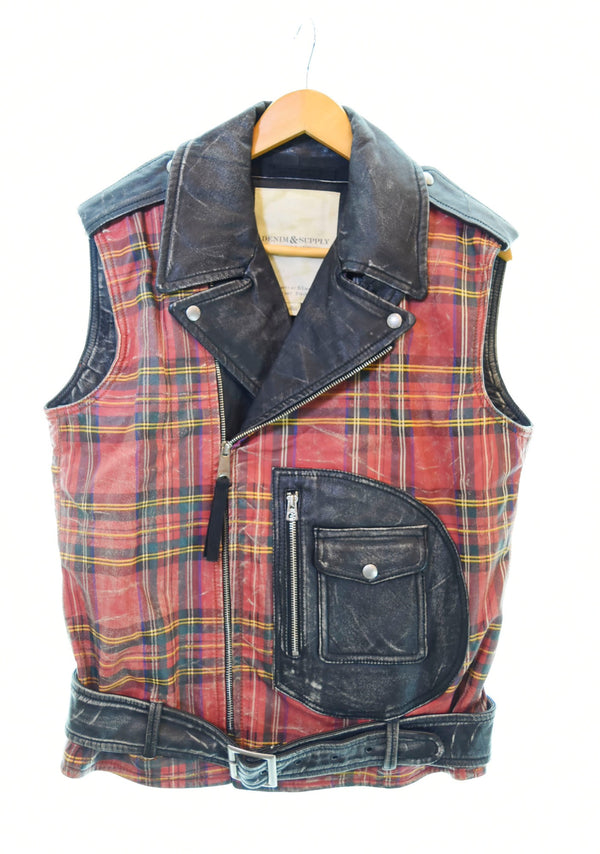 ラルフローレン RalphLauren Denim & Supply デニム アンド サプライ USED加工オールレザー ライダース バイカー ベスト 赤 7282544MCVT ベスト レッド Mサイズ 103MT-1706