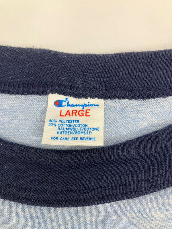 チャンピオン Champion 80's 80年代 トリコタグ PEANUTS SNOOPY ピーナッツ スヌーピー プリント vintage ヴィンテージ made in USA アメリカ製 リンガーT Tシャツ ブルー Lサイズ 101MT-4042