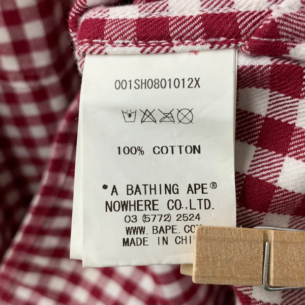 アベイシングエイプ A BATHING APE ファーストカモ 1st カモ シャーク WGM ギンガムチェック 長袖シャツ レッド XXLサイズ 201MT-4312