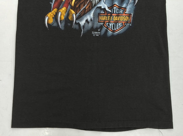 ヴィンテージ vintage 90s Harley Davidson ハーレー ダビッドソン 3D EMBLEM T-SHIRT エンブレム Tシャツ イーグル 前面プリント 黒 Tシャツ ロゴ ブラック Lサイズ 104MT-1210