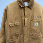 【曜日割引対象外】 カーハート Carhartt 80's ミシガンチョアコート フード付き ダックカバーオール USA製 ジャケット ベージュ 38サイズ 201MT-3737 VB