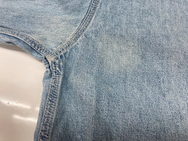 ダブルアールエル RRL 90s 三ツ星タグ DENIM SHIRT デニムシャツ ステンカラー メタルボタン ヴィンテージ VINTAGE ラルフローレン RALPH LAUREN コットン モーリシャス製 ライトブルー 長袖シャツ 無地 ブルー Mサイズ 104MT-1974