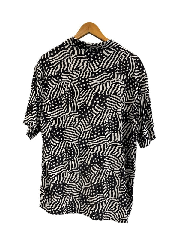 シュプリーム SUPREME 20SS Flags Rayon S/S Shirt 白 黒 総柄 半袖シャツ ブラック Lサイズ 101MT-5247