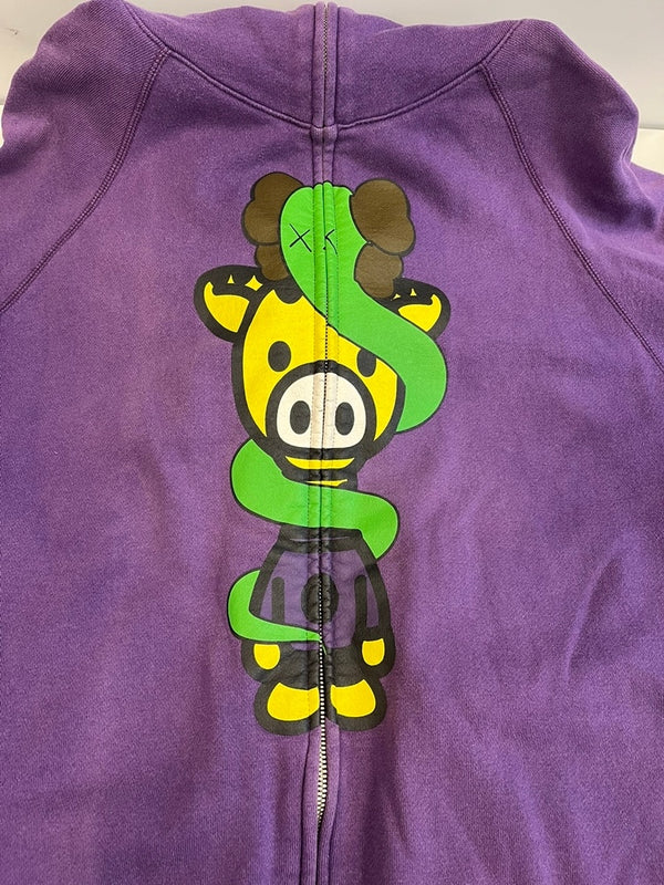 ア ベイシング エイプ A BATHING APE BAPE × Kaws Baby Milo Bendy Giraffe Zip Ups ベイプ カウズ マイロ ジラフプリント キリンプリント フーディ パーカー 紫  パーカ パープル Sサイズ 101MT-5262