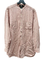 ダブルアールエル RRL 90s 三ツ星タグ SHIRT バンドカラー フロントボタン ヴィンテージ VINTAGE ラルフローレン RALPH LAUREN リネン コットン マレーシア製 RED 赤 長袖シャツ ストライプ レッド Mサイズ 104MT-1970