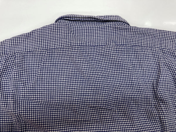 ダブルアールエル RRL 90s 三ツ星タグ SHIRT ステンカラー オープンカラー 開襟 フロントボタン ヴィンテージ VINTAGE ラルフローレン RALPH LAUREN ギンガムチェック コットン シンガポール製 BLUE 青 長袖シャツ 総柄 ブルー Mサイズ 104MT-1972