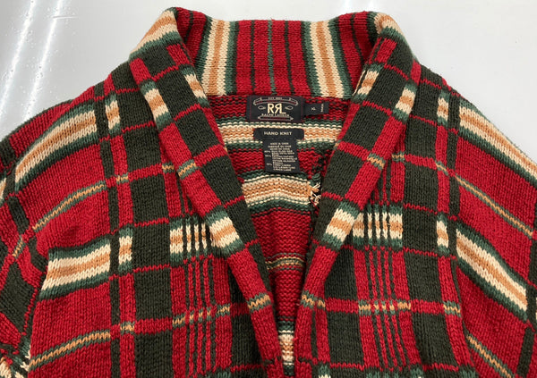 ダブルアールエル RRL 90s 90年代 三ツ星タグ HAND KNIT ハンドニット ガウン  コート チェック マルチカラー XLサイズ 104MT-2129