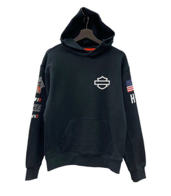 ハーレーダビッドソン HARLEY DAVIDSON FACTORY RACING ファクトリーレーシング 袖プリント 両面プリント 黒 パーカ プリント ブラック Sサイズ 104MT-2313