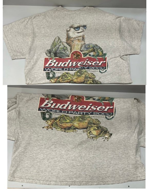 ヴィンテージ vintage 90s 90's DELTA Budweiser WORLD PARTY 2000 ©1999 バドワイザー カエル フロッグ FLOG XL Tシャツ グレー LLサイズ 101MT-2959