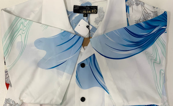絡繰魂 真夏のシャツ 桜満開×茜鯉 昇華転写 アロハ 開襟 212862 セットアップ ホワイト Lサイズ 201MT-3995