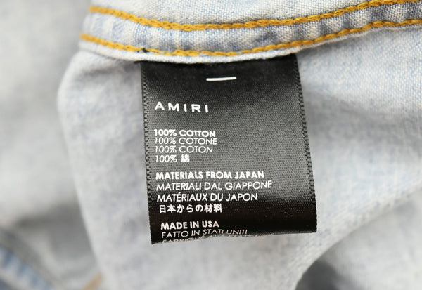 アミリ AMIRI ダメージ加工 デニムシャツ 青 RN150712 長袖シャツ ワンポイント ブルー Mサイズ 103MT-176